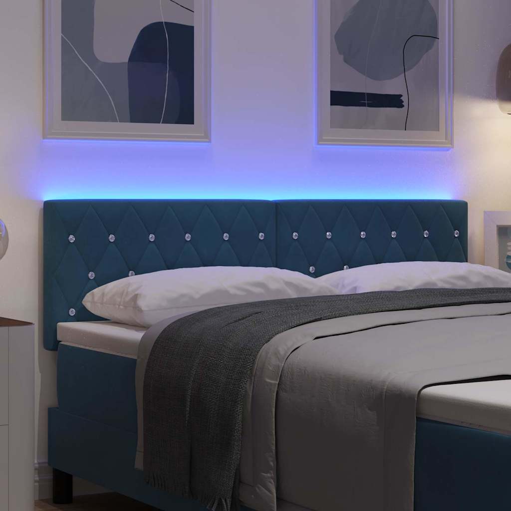 Led Sengegavl Med Led -strimmellys Argyle Mørkeblå 144 Cm Fløjl - Billede 5