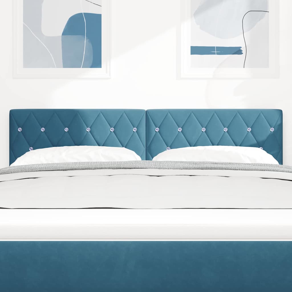Led Sengegavl Med Led -strimmellys Argyle Mørkeblå 144 Cm Fløjl - Billede 4