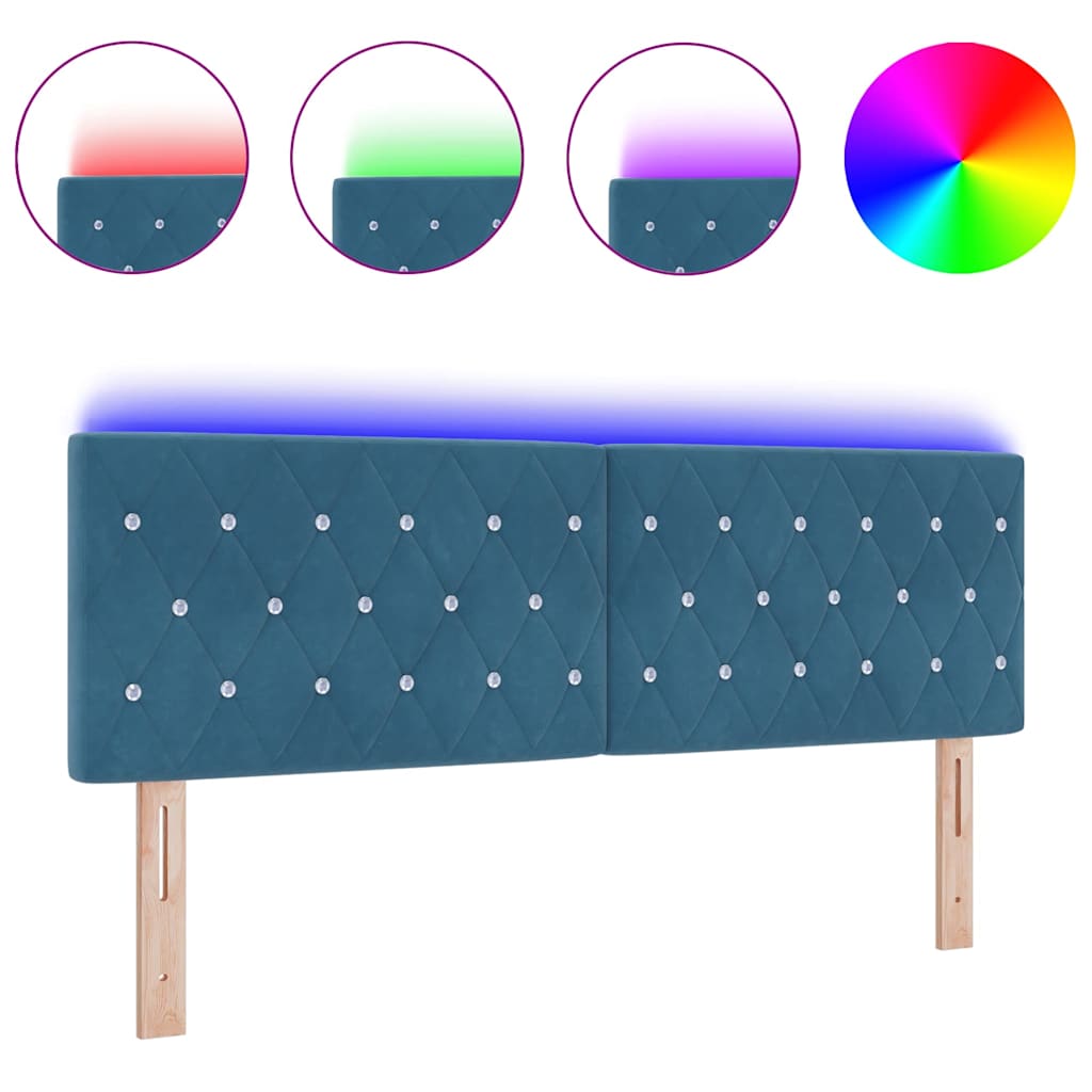 Led Sengegavl Med Led -strimmellys Argyle Mørkeblå 144 Cm Fløjl - Billede 3