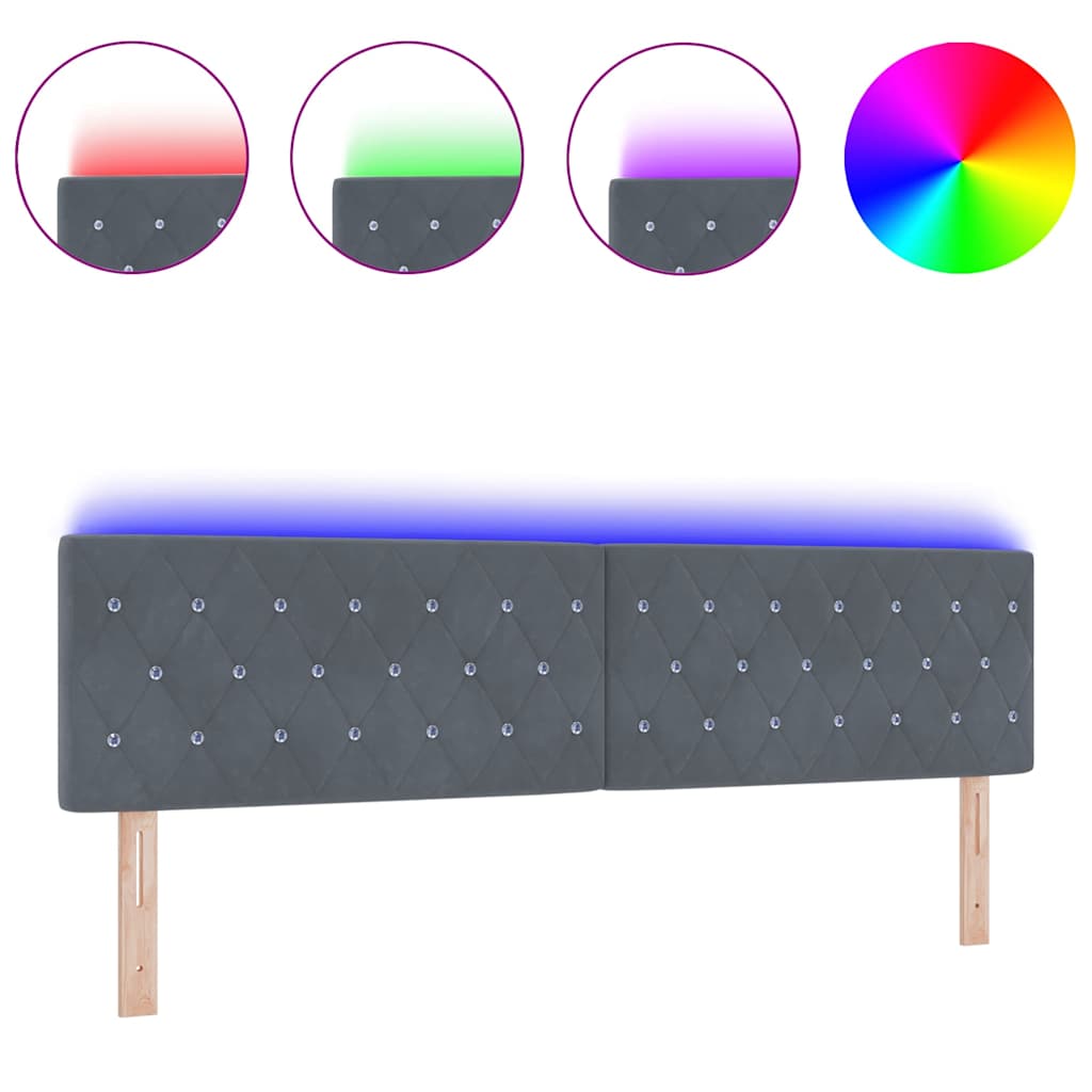 Led Sengegavl Med Led -strimmellys Argyle Mørkegrå 90 Cm Fløjl - Billede 3