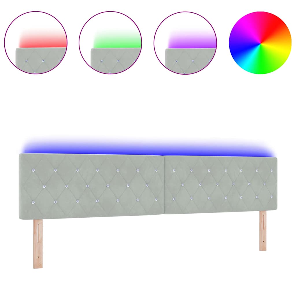 Led Sengegavl Med Led -strimmellys Argyle Lysegrå 100 Cm Fløjl - Billede 3