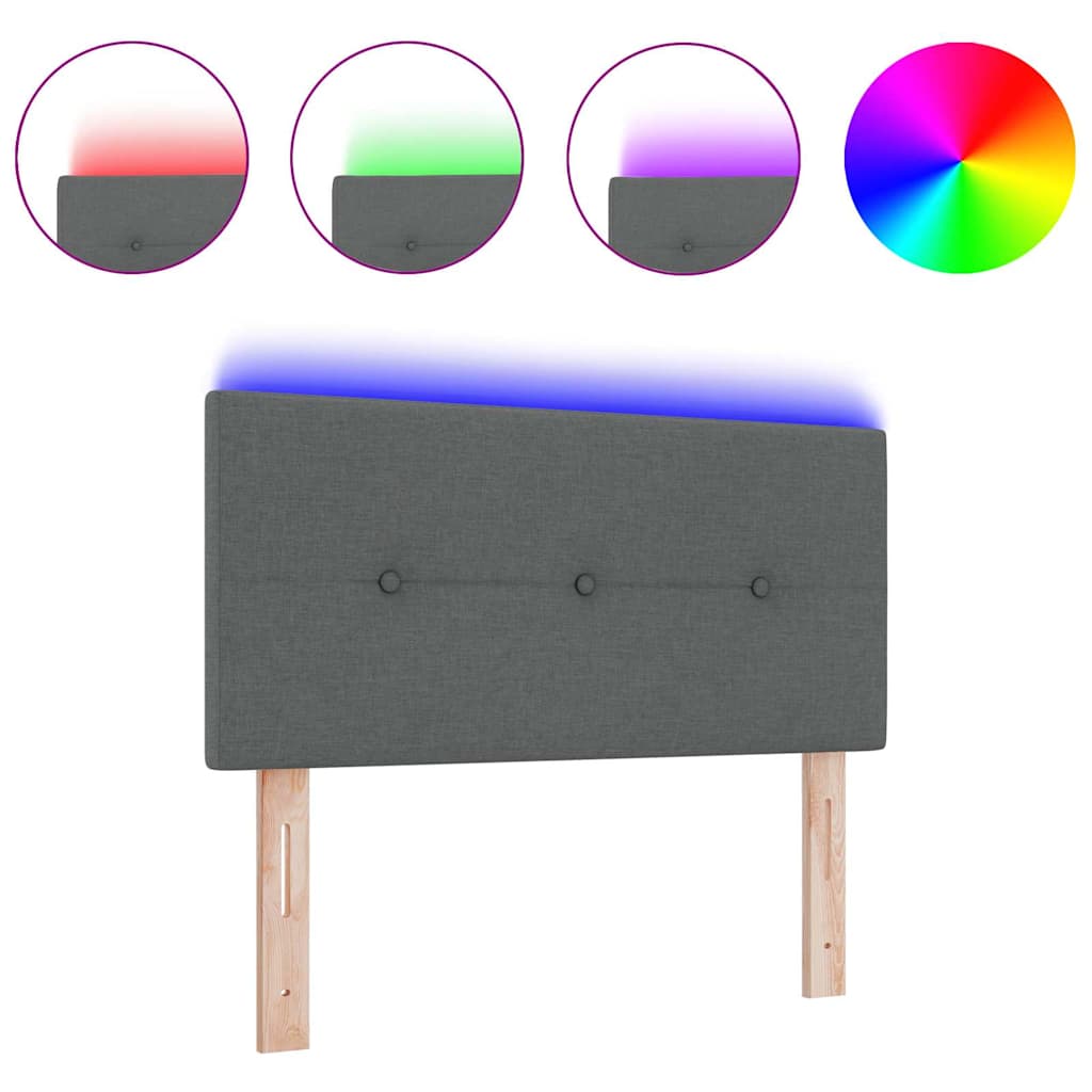 Led Sengegavl Med Led -strimmellys Mørkegrå 80 Cm Stof - Billede 3