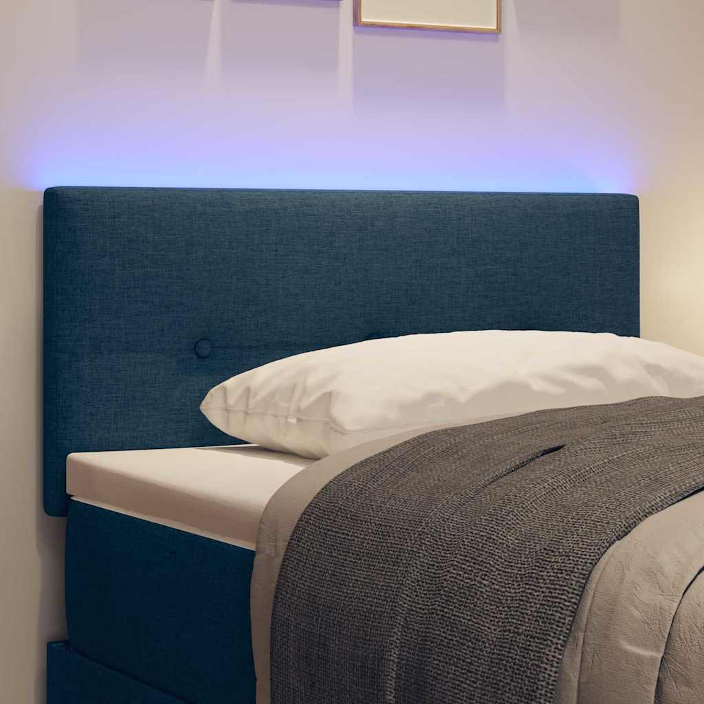 Led Sengegavl Med Led -strimmellys Blå 90 Cm Stof - Billede 5