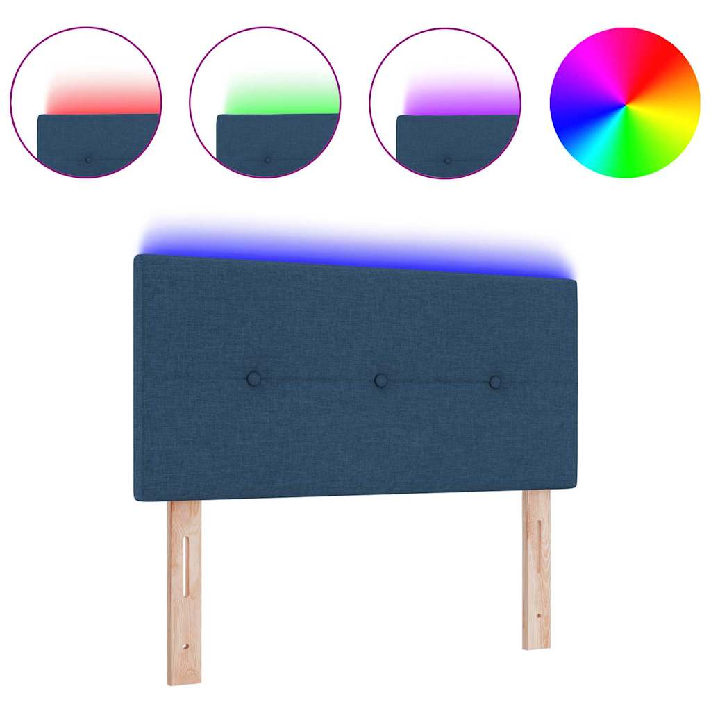 Led Sengegavl Med Led -strimmellys Blå 90 Cm Stof - Billede 3