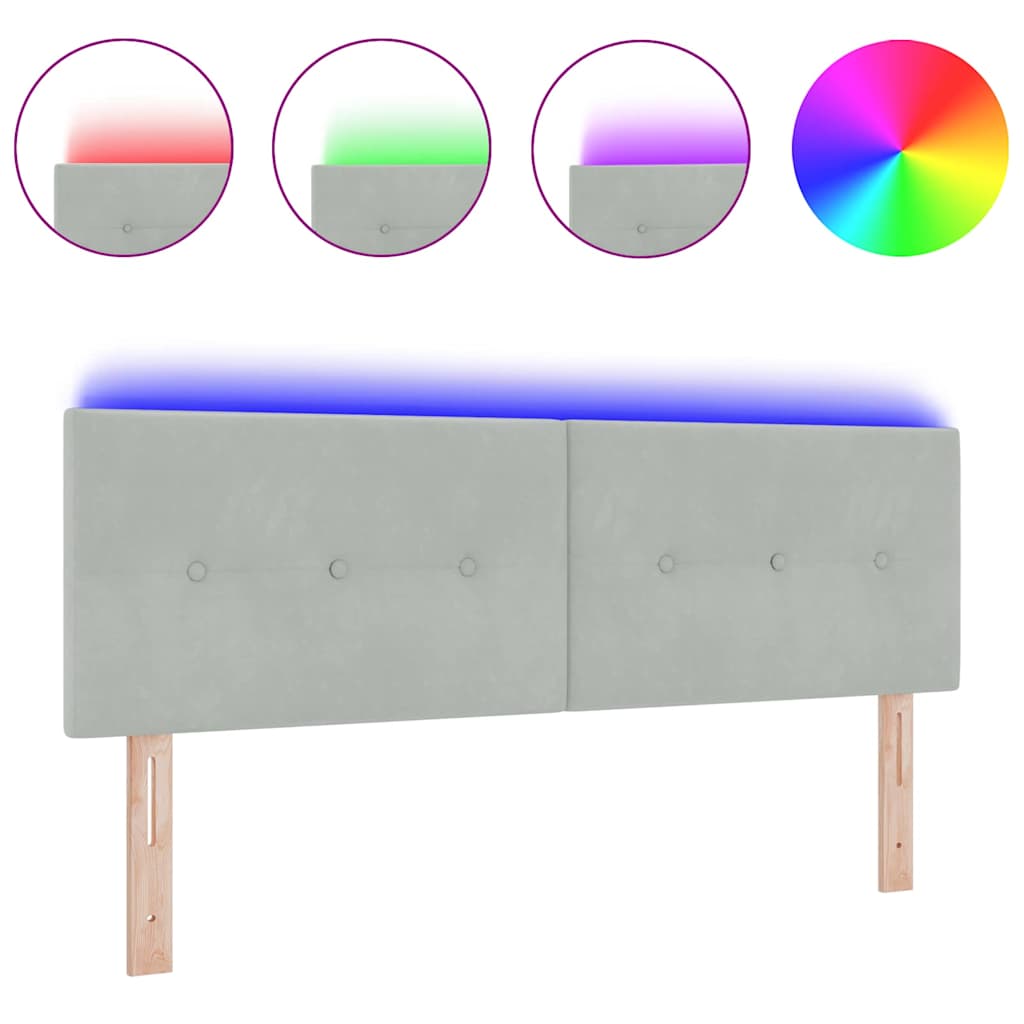 Hovedgærde Med Led -strimmellys Lysegrå 72 Cm Fløjl - Billede 3