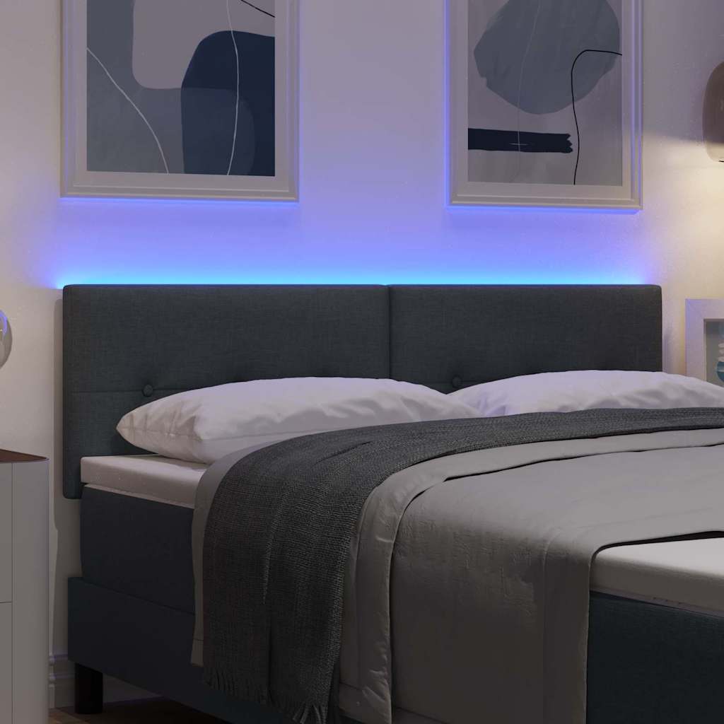 Led Sengegavl Med Led -strimmellys Mørkegrå 160 Cm Stof - Billede 5