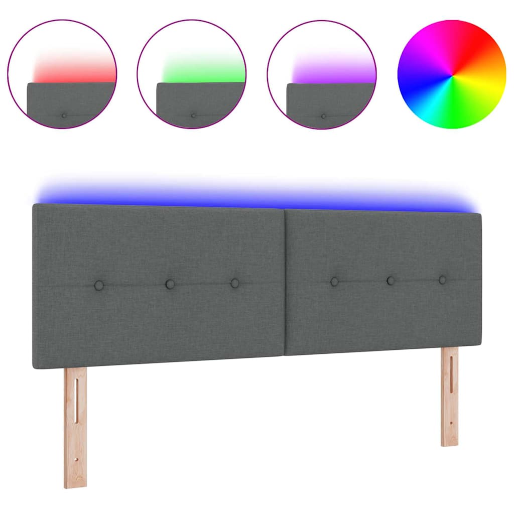 Led Sengegavl Med Led -strimmellys Mørkegrå 160 Cm Stof - Billede 3