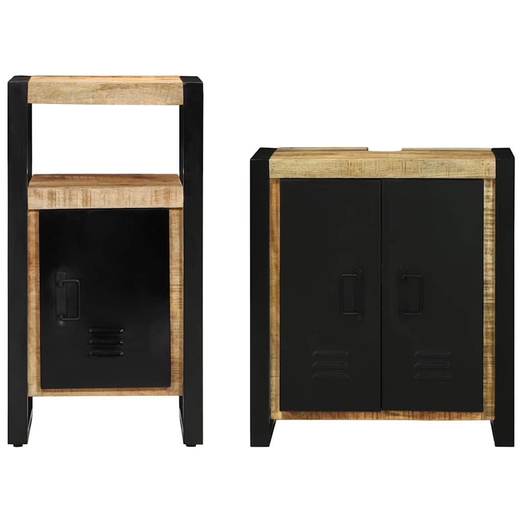 Badeværelsesmøbel Sæt 2 Pcs Brun 55 X 35 X 60 Cm Rå Mango Træ - Billede 7