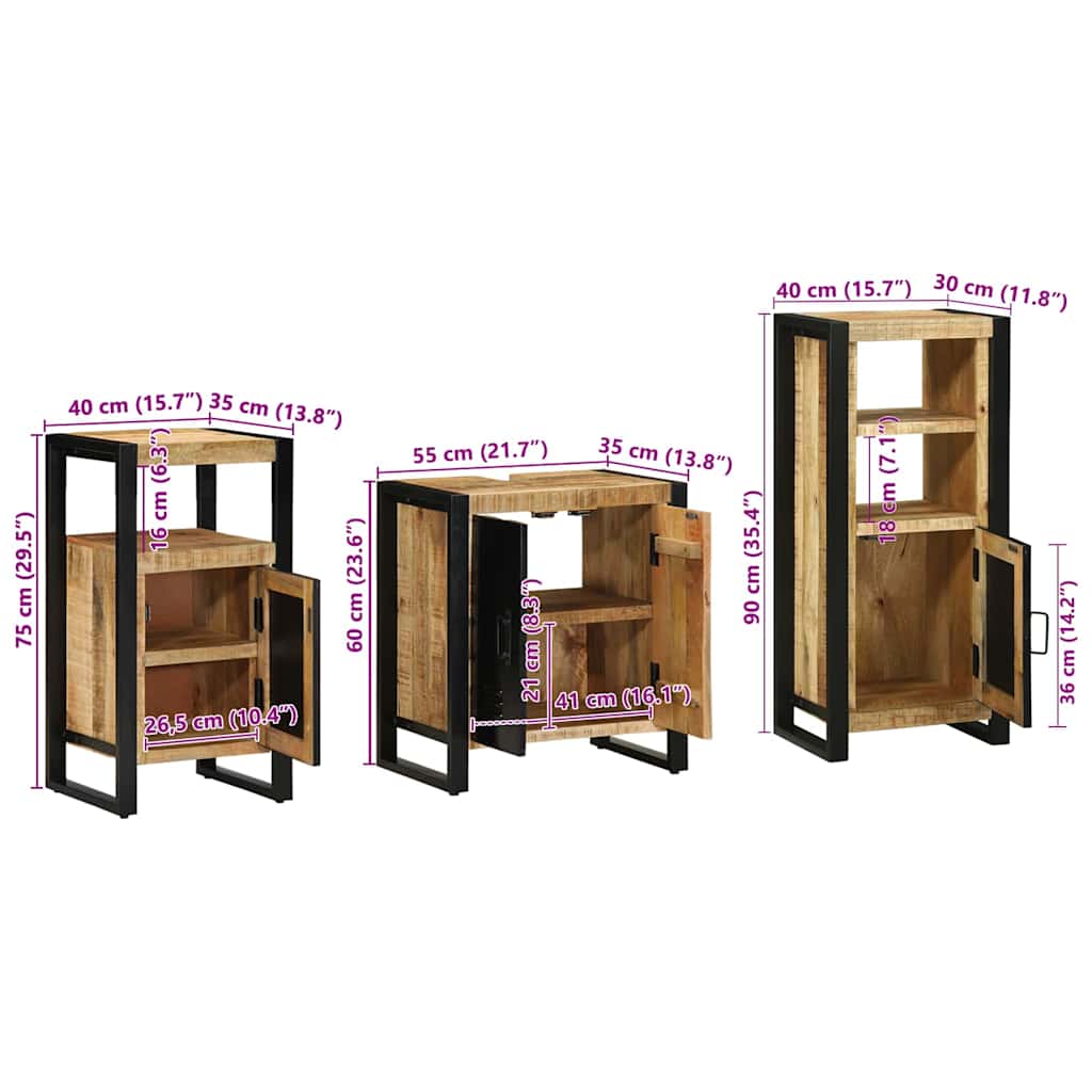 Badeværelsesmøbel Sæt Med Hylde 3 Pcs Brun Massivt Mangotræ - Billede 13