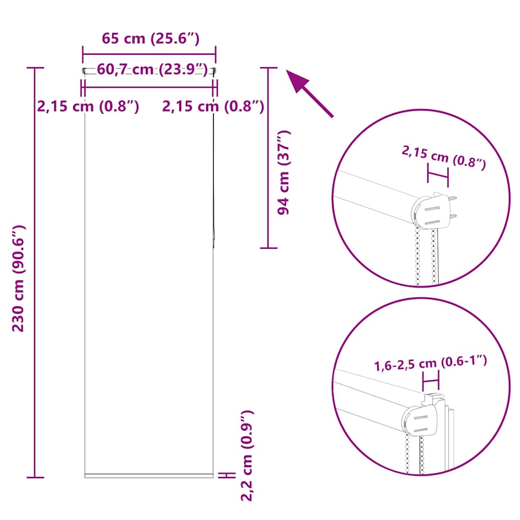 Rullegardin Mørklægning 65x230 Cm Stofbredde 60,7 Cm Polyester - Billede 18