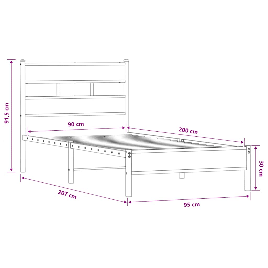 Sengeramme 90x200 Cm Uden Madras Konstrueret Træ Brunt Eg - Billede 9