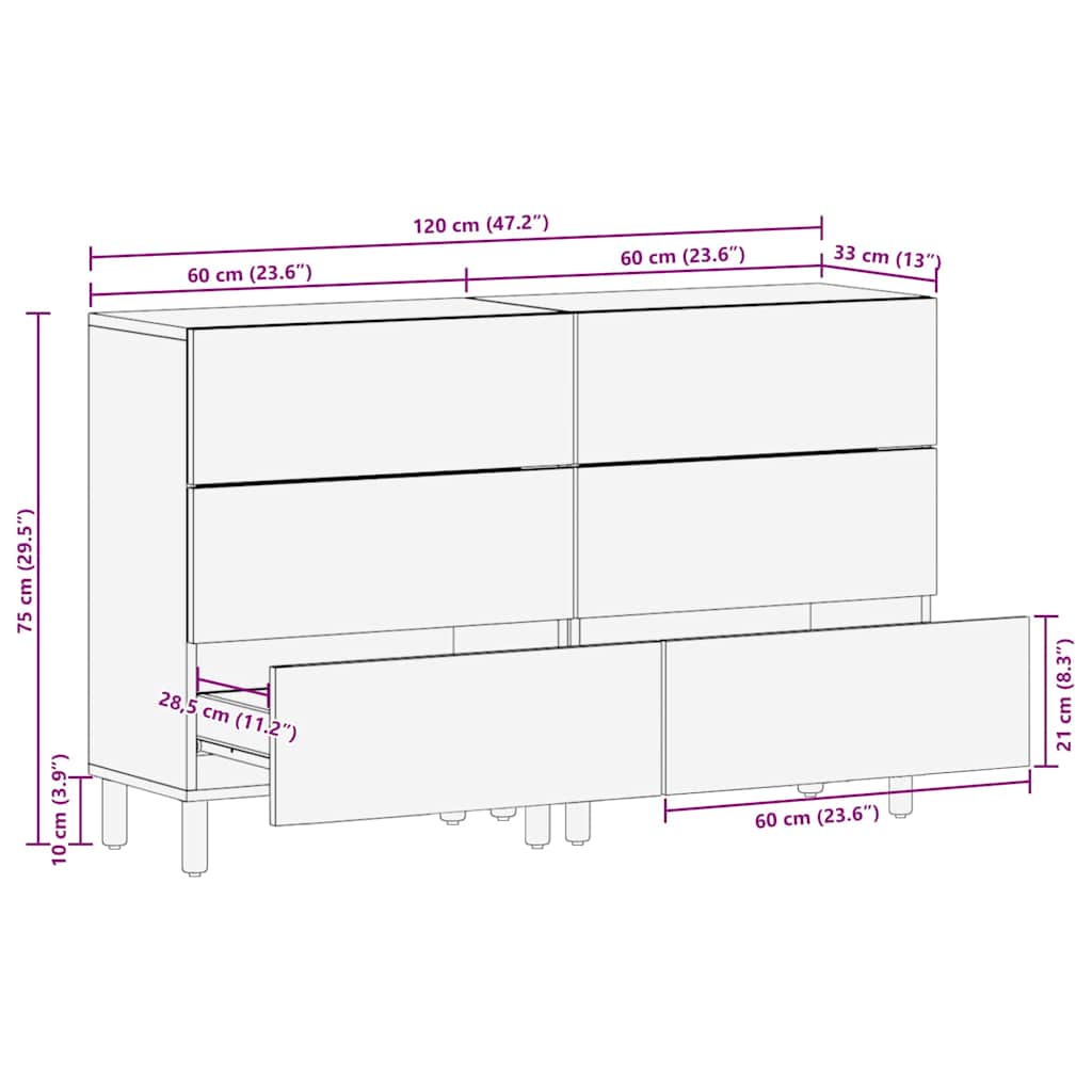 Skænk 2 Pcs Brun 60 X 33 X 75 Cm Massivt Akacietræ - Billede 12