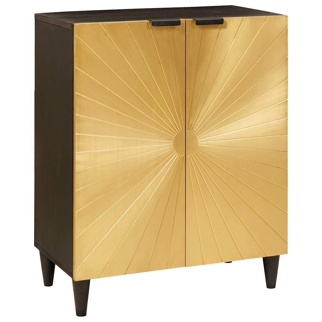 Sideboard 3 Pcs Sort Og Guld 60 X 33 X 75 Cm Massivt Mangotræ - Billede 3