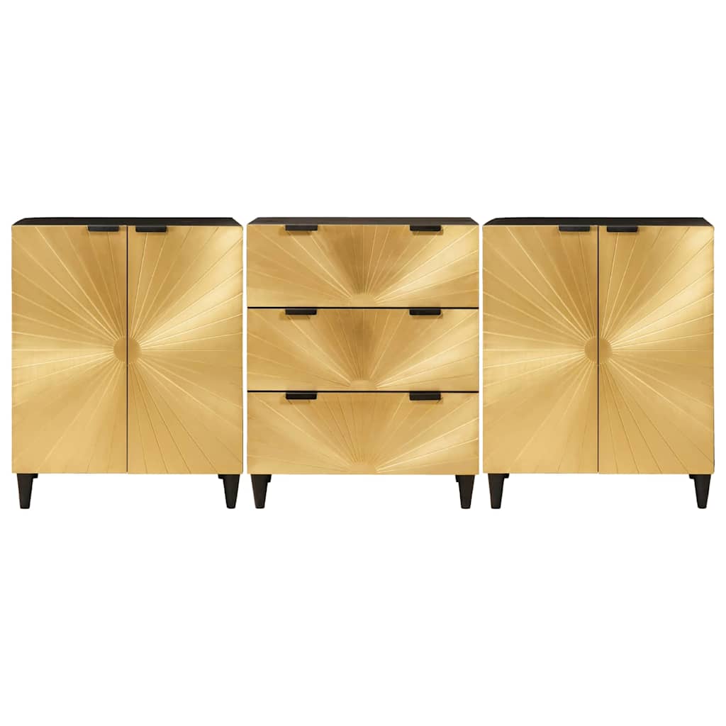 Sideboard 3 Pcs Sort Og Guld 60 X 33 X 75 Cm Massivt Mangotræ - Billede 5