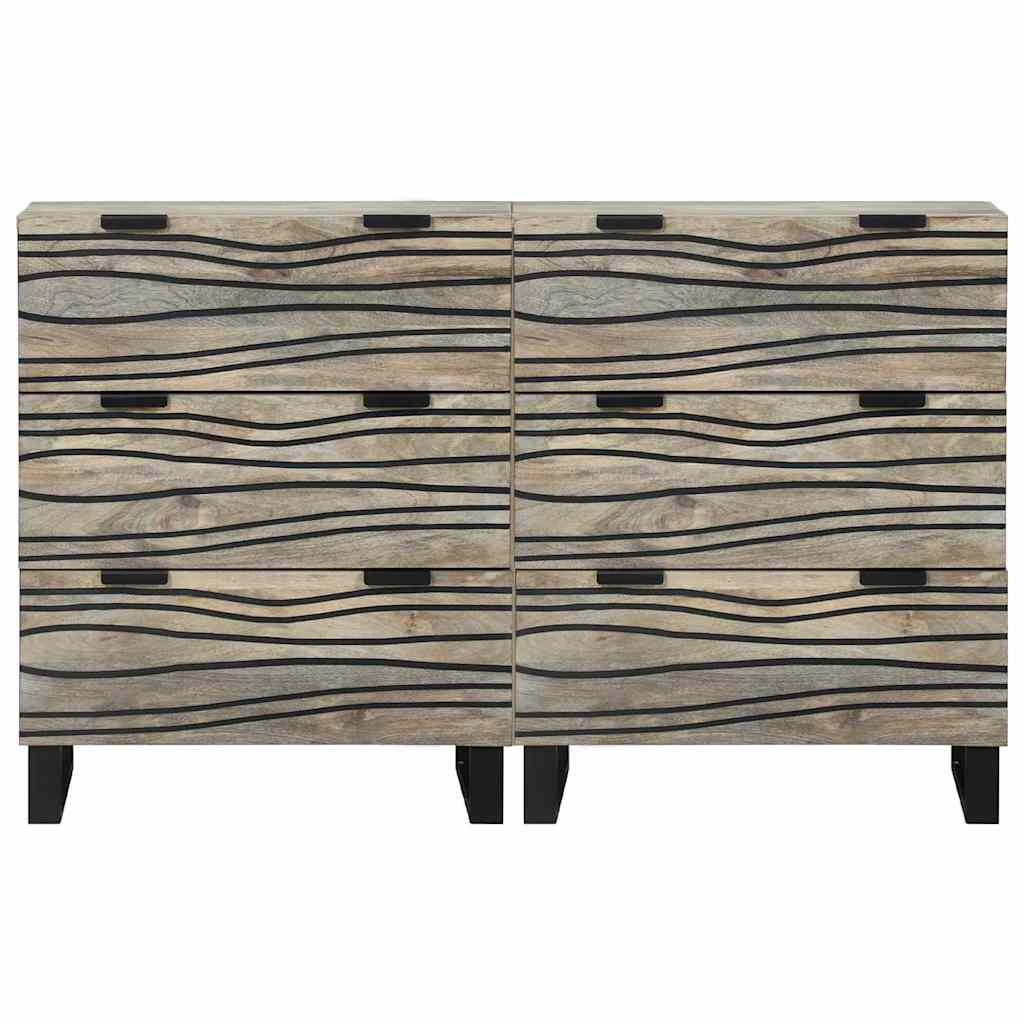 Sideboards 2 Pcs Hvid 60 X 33.5 X 75 Cm Massivt Mangotræ - Billede 4
