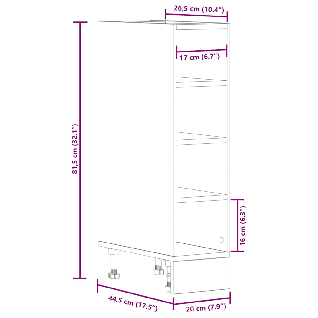 Underskab 20X44,5X81,5 Cm Konstrueret Træ Betongrå