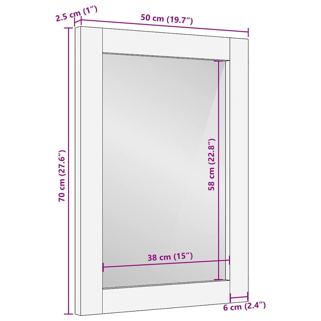 Badeværelsesspejl Brun 50 X 2.5 X 70 Cm Massiv Mango Træ, Glas - Billede 10