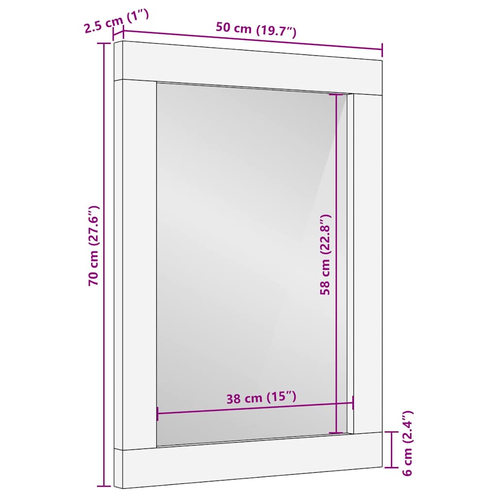 Badeværelsesspejl Brun 50 X 2.5 X 70 Cm Massiv Mango Træ, Glas - Billede 8