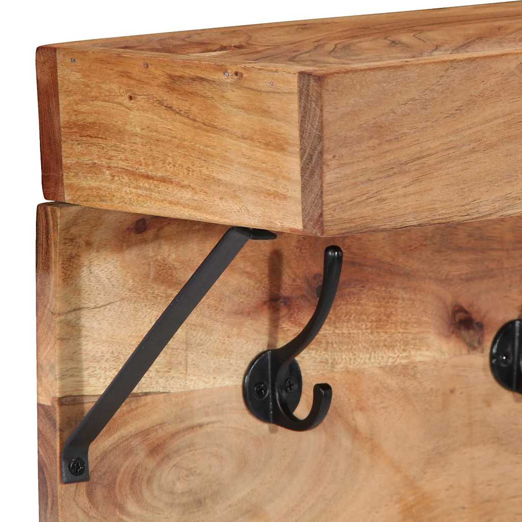Knagerække Med Hylde Brun 73 X 19 X 23 Cm Massivt Akacietræ - Billede 7