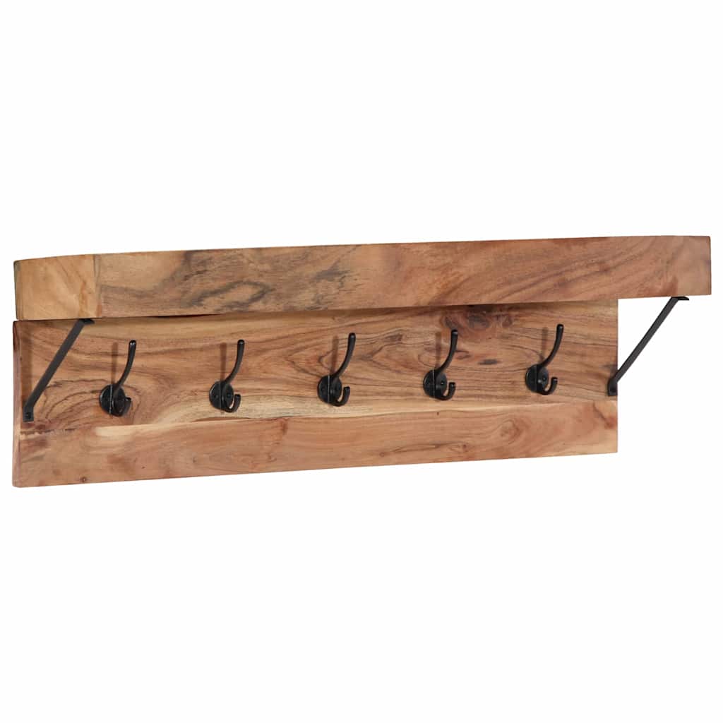 Knagerække Med Hylde Brun 73 X 19 X 23 Cm Massivt Akacietræ - Billede 2