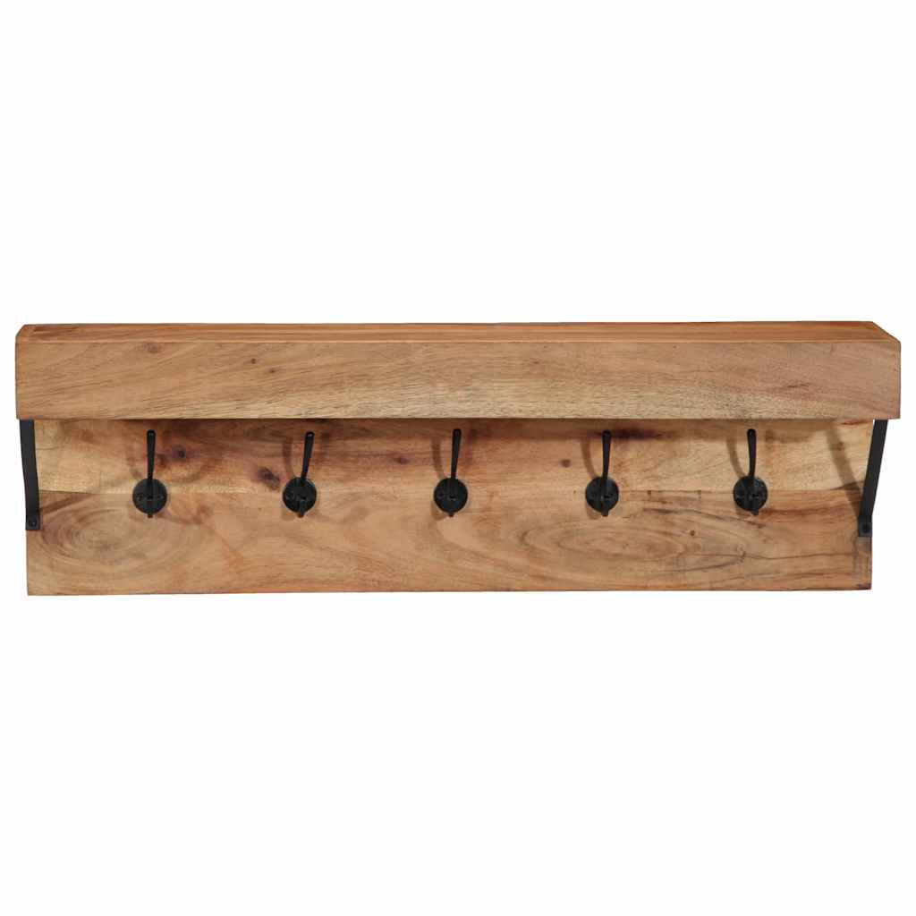 Knagerække Med Hylde Brun 73 X 19 X 23 Cm Massivt Akacietræ - Billede 4