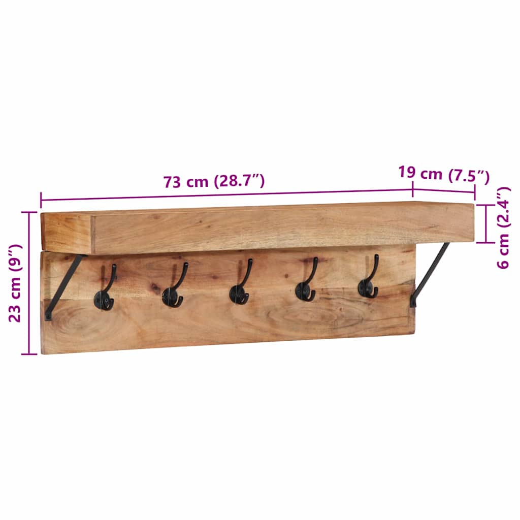 Knagerække Med Hylde Brun 73 X 19 X 23 Cm Massivt Akacietræ - Billede 12