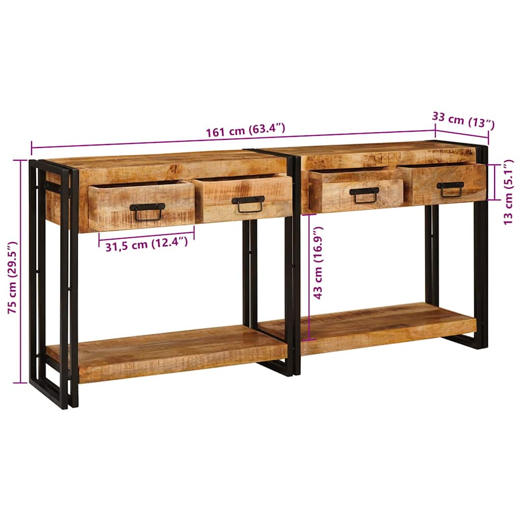 Konsolborde 2 Pcs Brun 160 X 33 X 75 Cm Solid Mango Træ - Billede 13