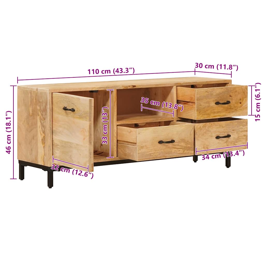Tv-borde Med Skuffe 110 X 30 X 46 Cm Massivt Mangotræ - Billede 14