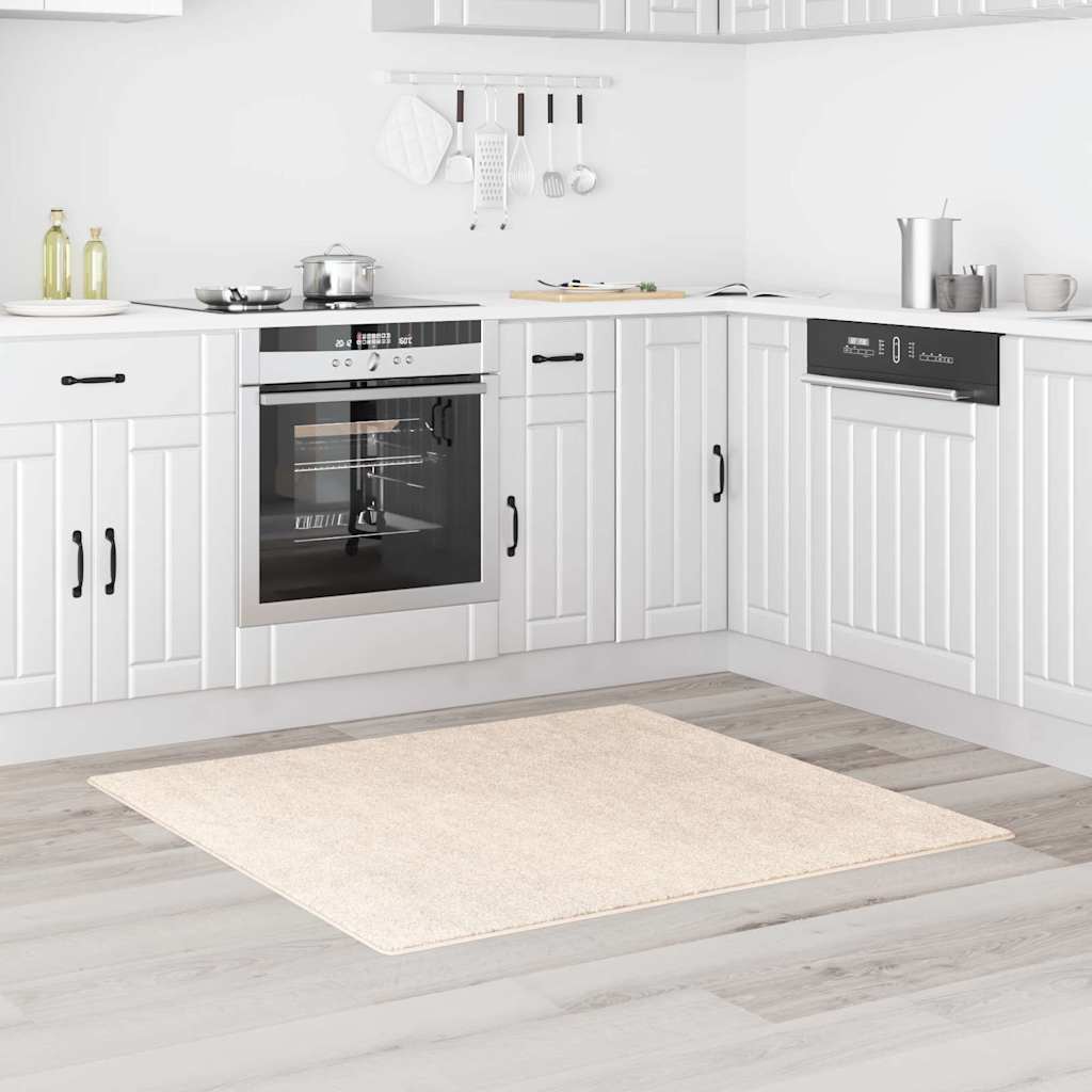 Anti-slip Shaggy Tæppe Creme 120 X 120 Cm Pp - Billede 3