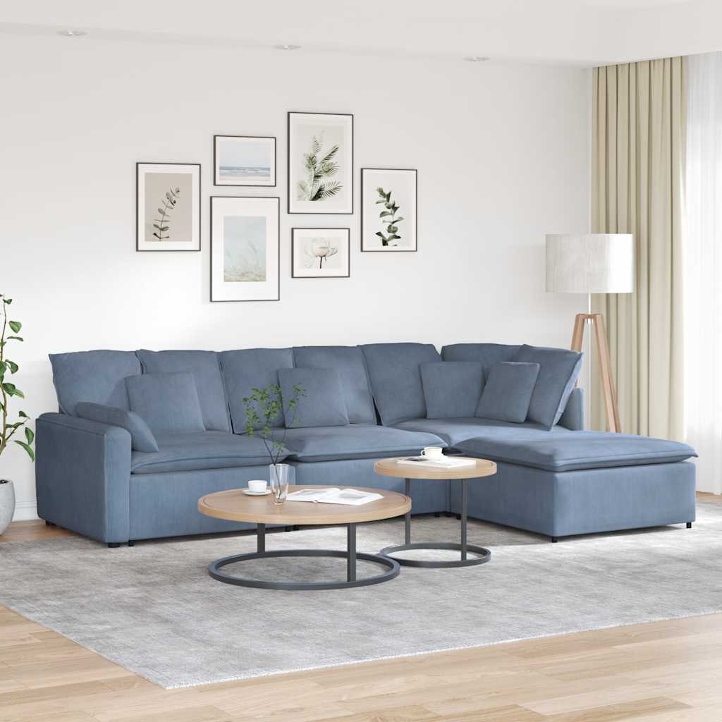 Modulsofa Med Fodskammel Og Hynder I Fløjlsstof