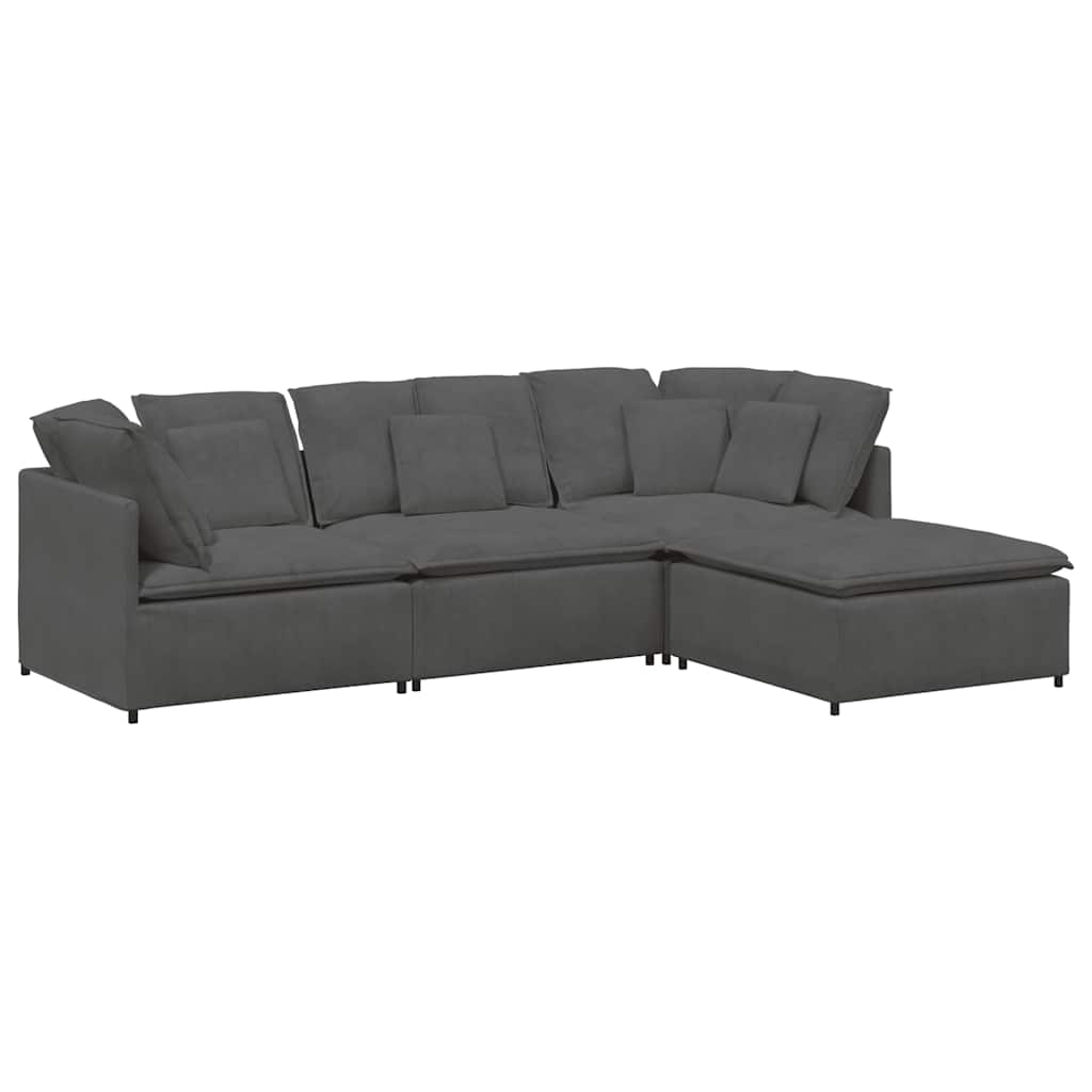Modulsofa Med Fodskammel Og Hynder Føjlsstof Farvet