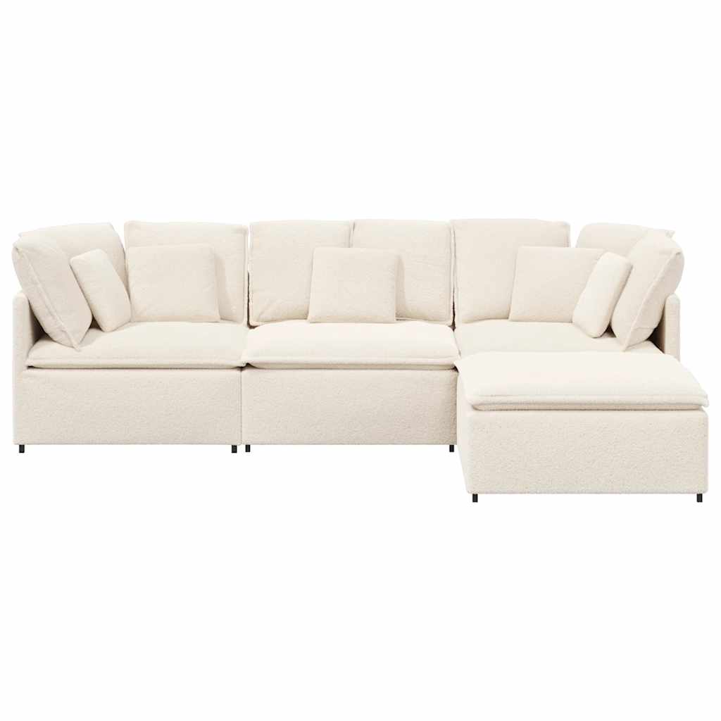 Modulsofa Med Fodskammel&Puder Krøllet Uldlignende Stof
