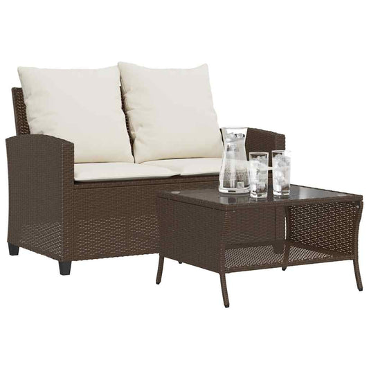 2-Personers Sofa Med Hynder Og Bord Polyrattan