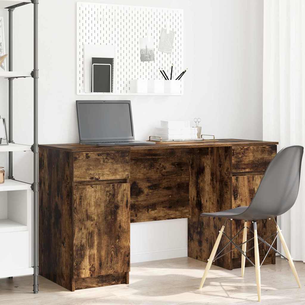Bord Med Skuffe Røget Eg 140 X 49 X 76 Cm Konstrueret Træ - Hovedbillede