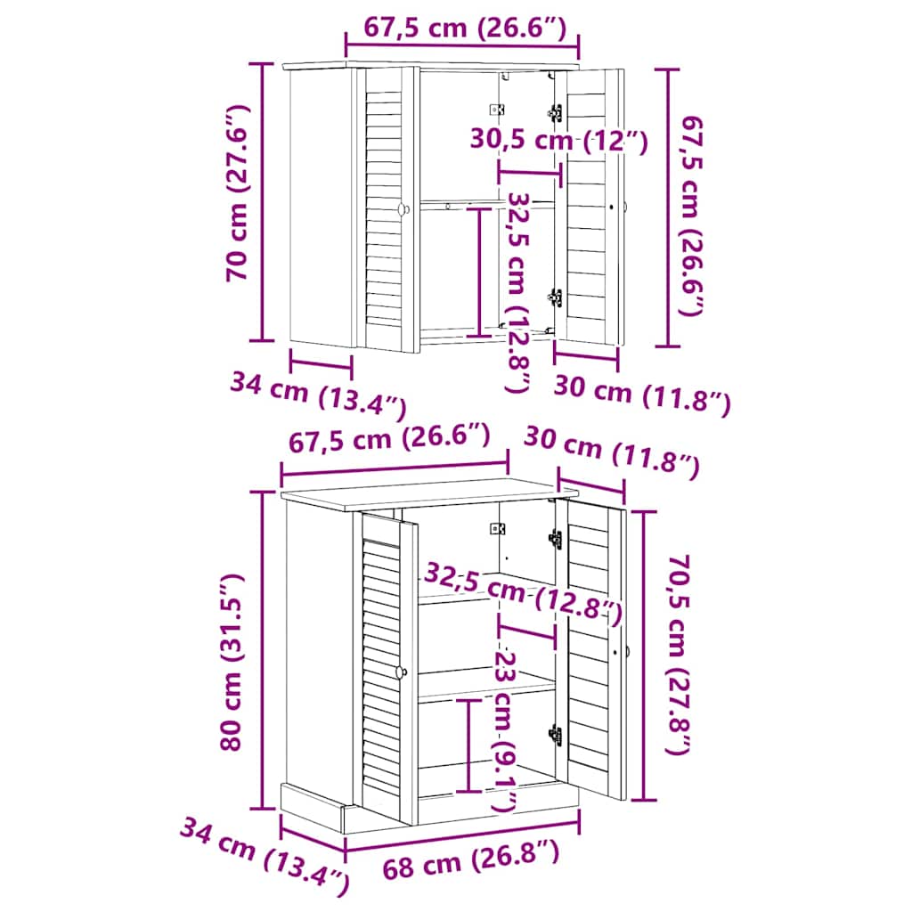 Badeværelsesmøbel Sæt Med Hylde 2 Pcs Brun 67.5 X 34 X 80 Cm - Billede 11
