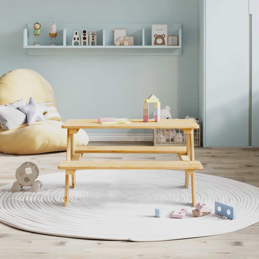 Børnebord Med Bænke Irun 90x79,5x50 Cm Massivt Træ - Billede 3