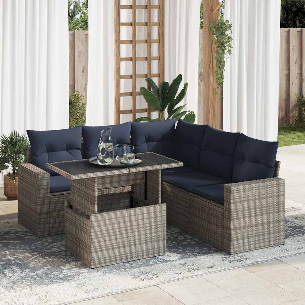 Sofasæt til Haven 6 Dele med Hynder Polyrattan Akacietræ - hovedbillede