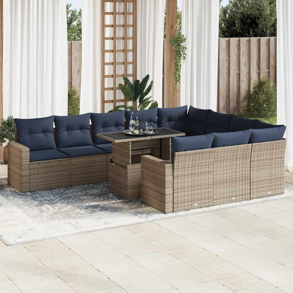 Sofasæt til Haven 11 Dele med Hynder Polyrattan Akacietræ Sort - hovedbillede
