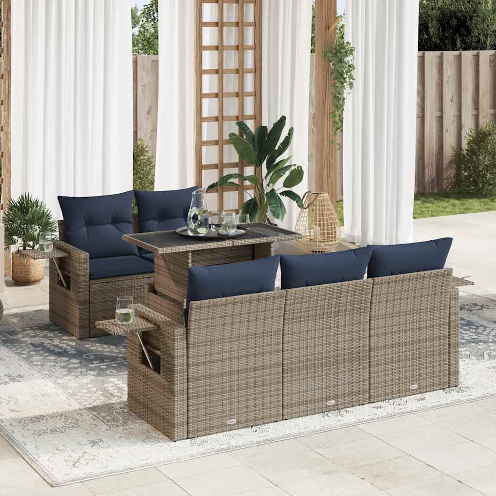 Sofasæt til Haven 6 Dele med Hynder Polyrattan Akacietræ - hovedbillede