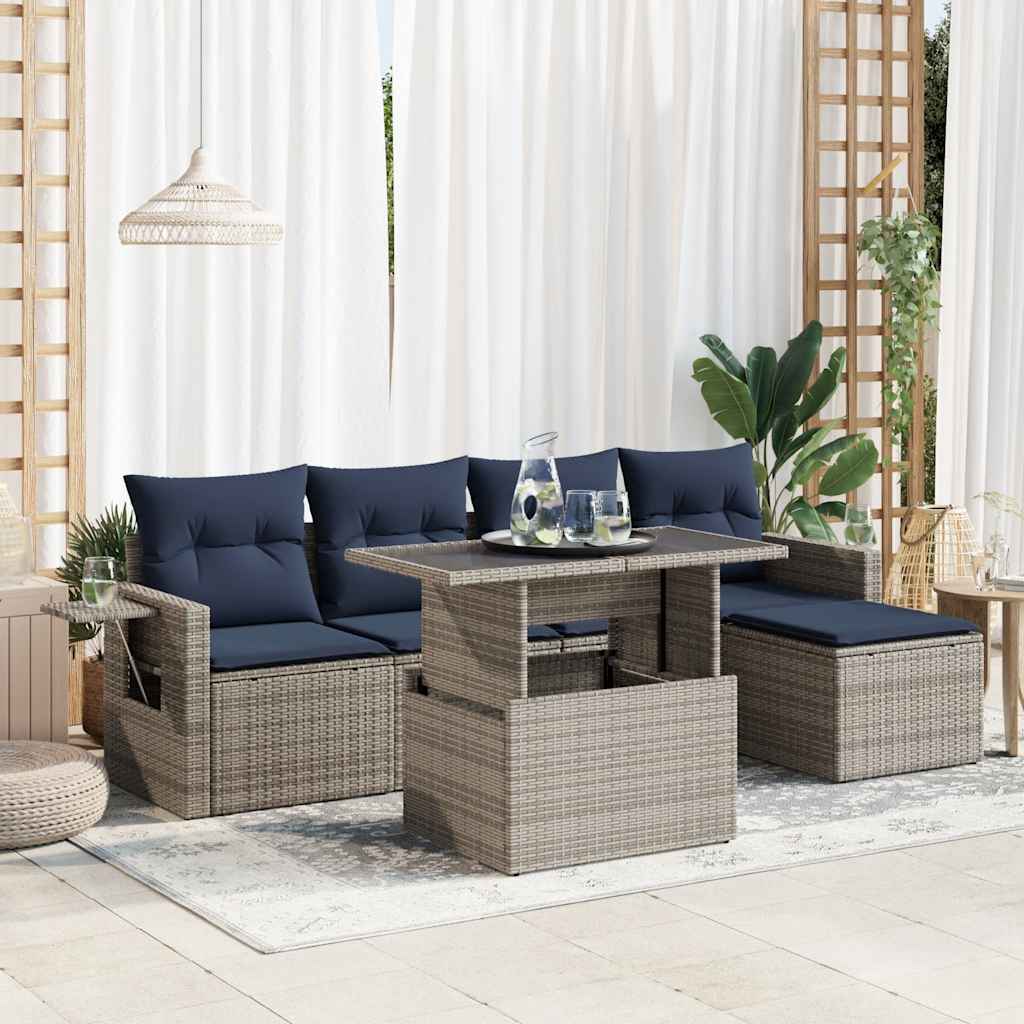 Sofasæt til Haven 6 Dele med Hynder Polyrattan Akacietræ - hovedbillede