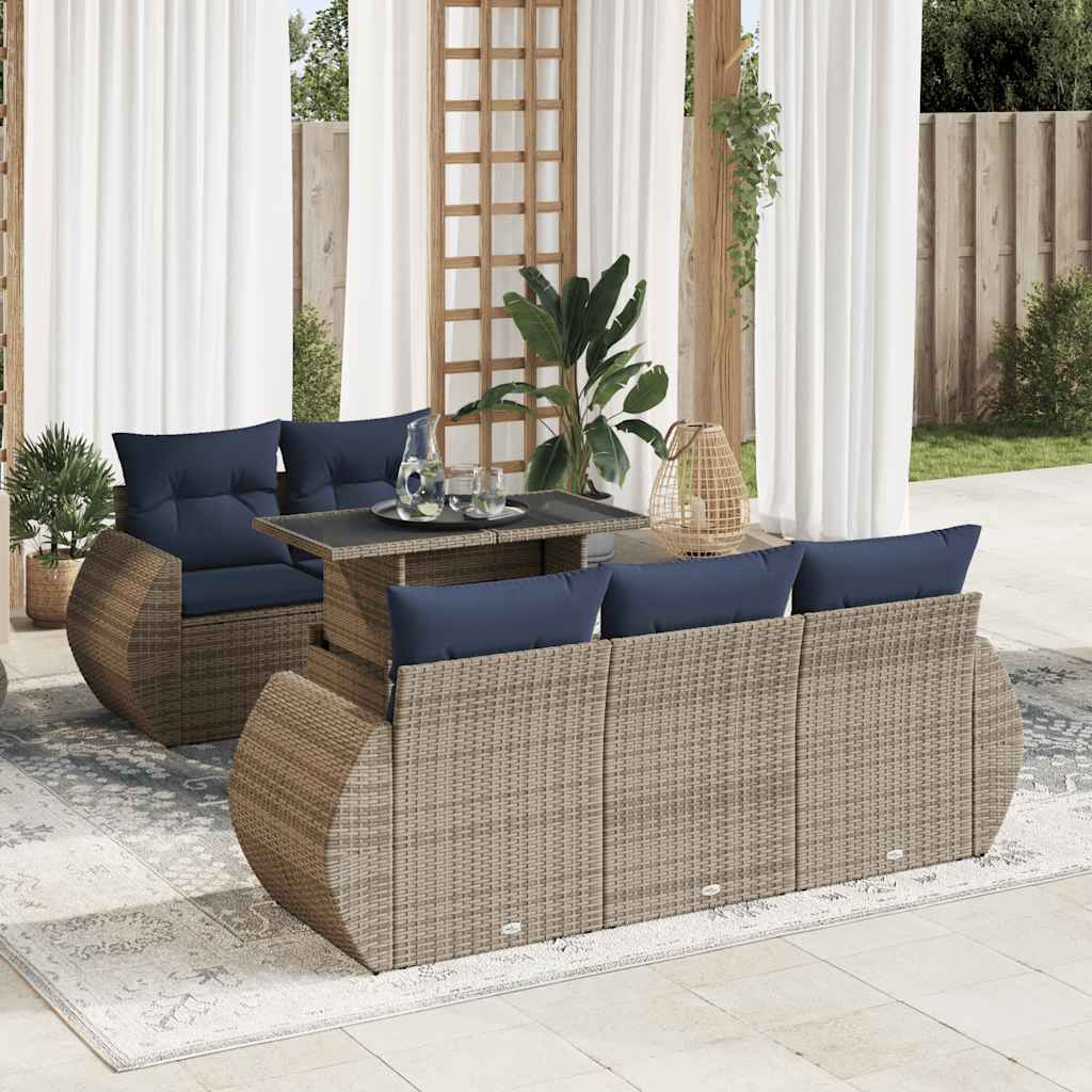 Sofasæt til Haven 6 Dele med Hynder Polyrattan Akacietræ - hovedbillede