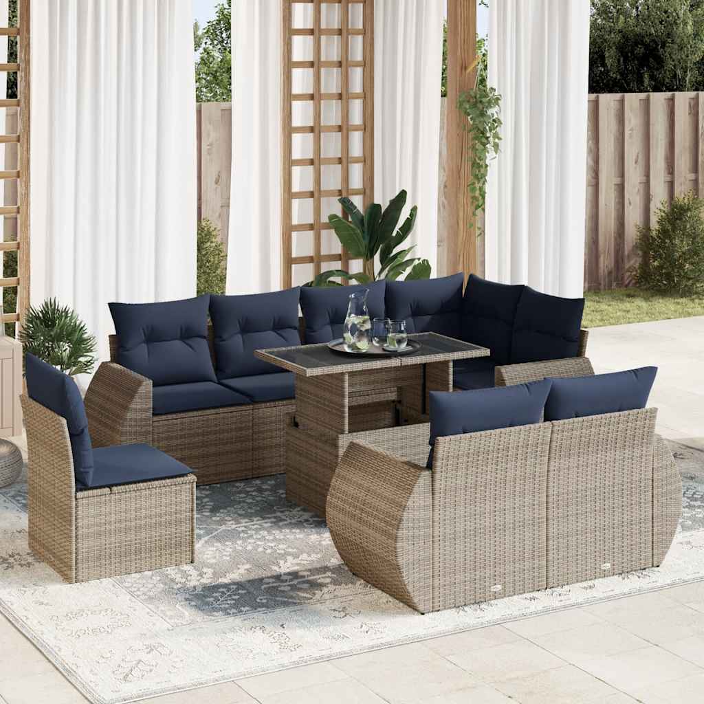 Sofasæt til Haven 9 Dele med Hynder Polyrattan Akacietræ - hovedbillede