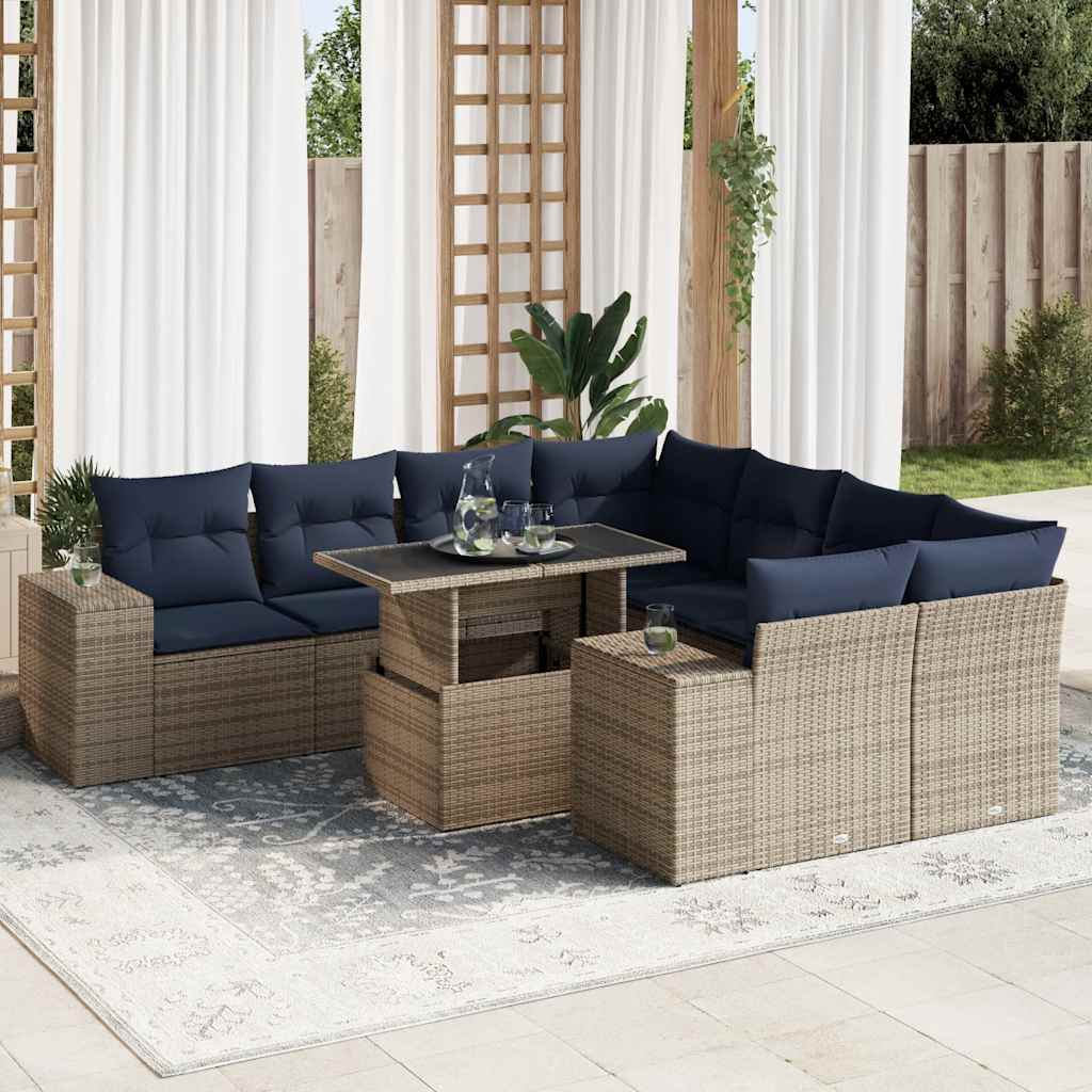 Sofasæt til Haven 9 Dele med Hynder Polyrattan Akacietræ - hovedbillede
