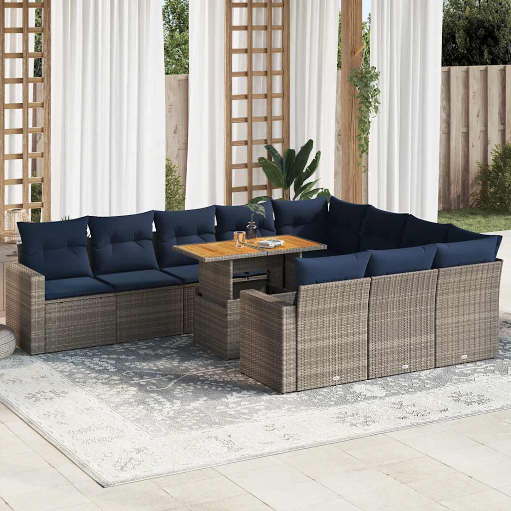 Loungesæt til Haven 11 Dele med Hynder Polyrattan Grå - hovedbillede