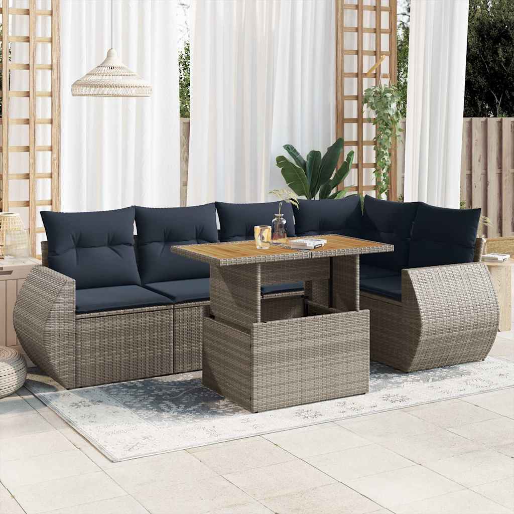 Sofasæt til Haven 6 Dele med Hynder Polyrattan Grå - hovedbillede