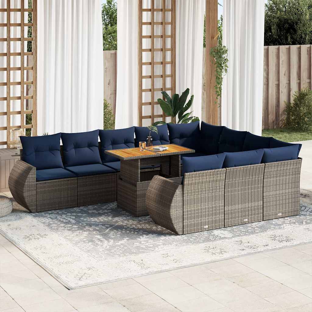 Loungesæt til Haven 11 Dele med Hynder Polyrattan Grå - hovedbillede