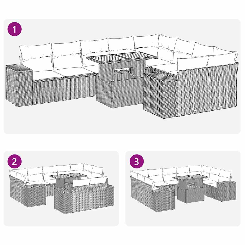 Sofasæt til Haven 10 Dele med Hynder Polyrattan Grå - billede 7