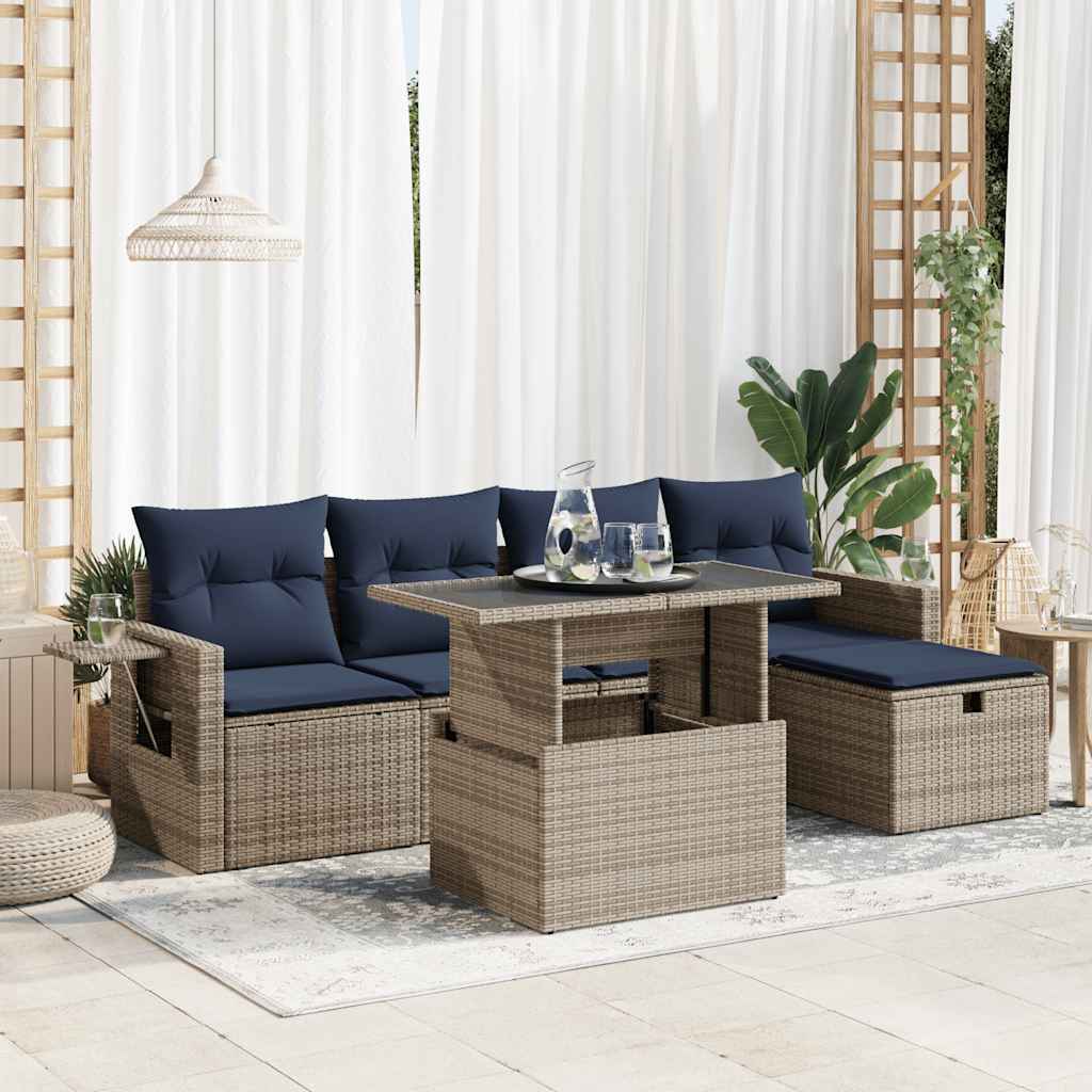 Sofasæt til Haven 6 Dele med Hynder Polyrattan Akacietræ - hovedbillede