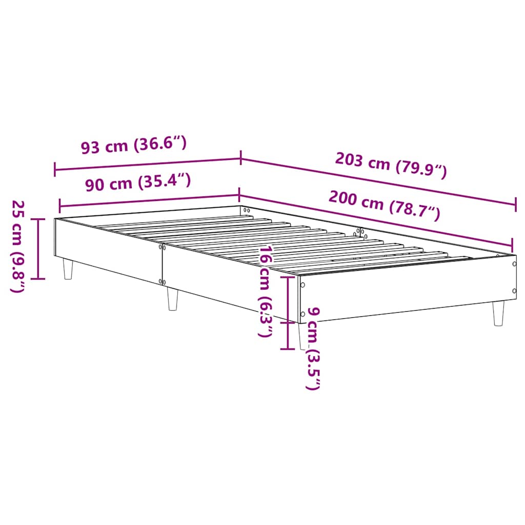 Sengestel Sort Eg 90 200 Cm Konstrueret Træ - Billede 9