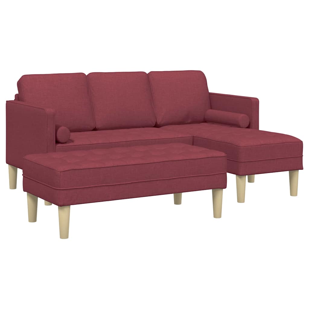 Sofa Sæt 2 Pcs Vinrød 173 X 131 X 67 Cm Stof - Billede 2